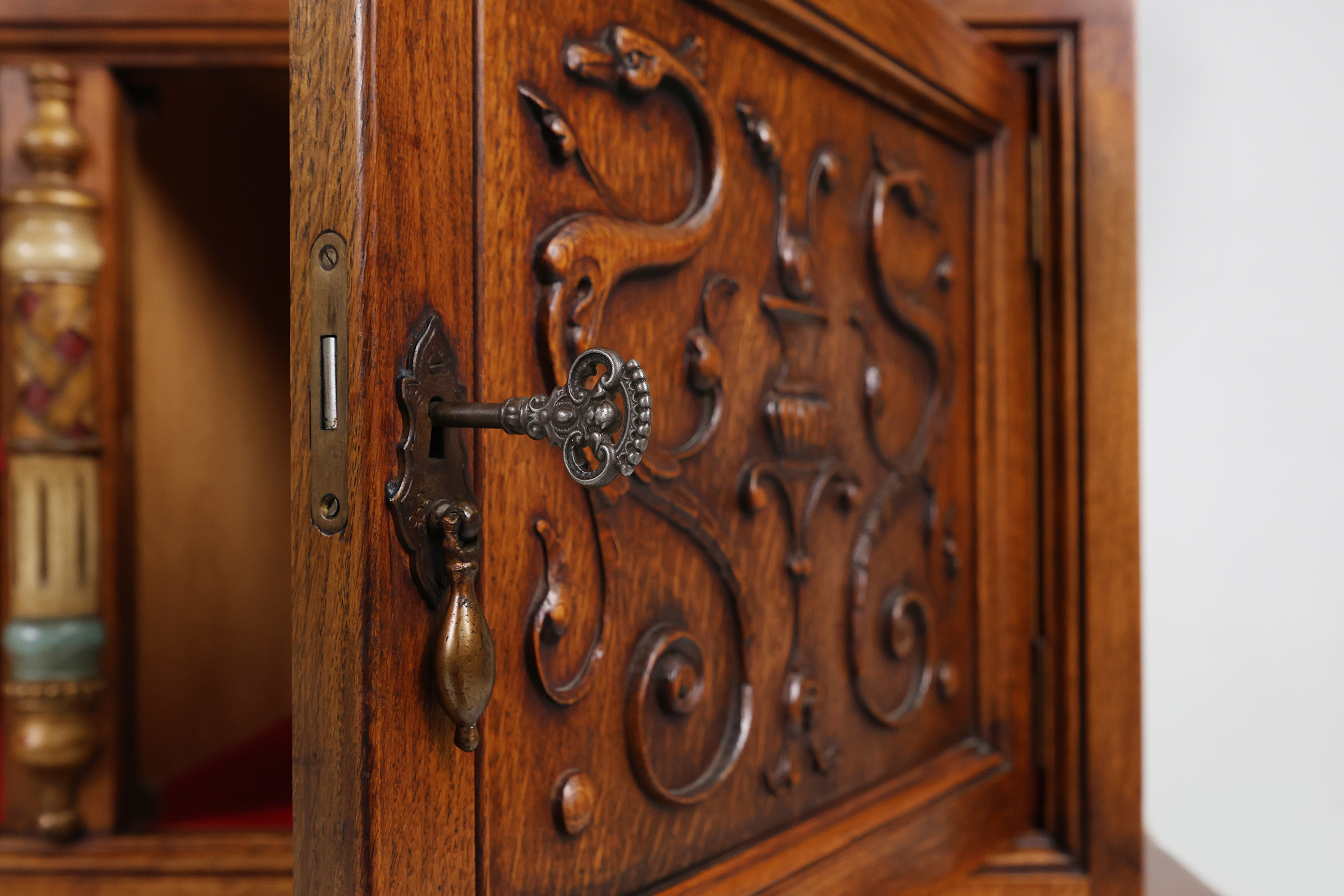 Richly decorated 20th century Spanish bar or cabinet in oak, ca. 1950thumbnail